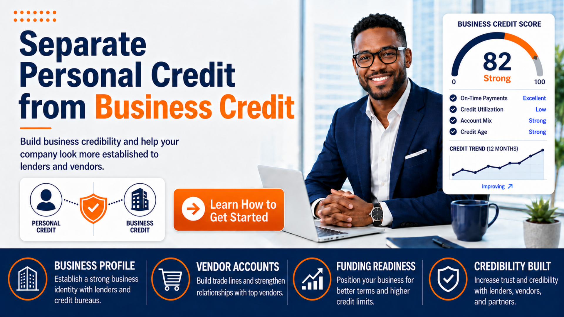 Business Credit Building - Landscape - Orange