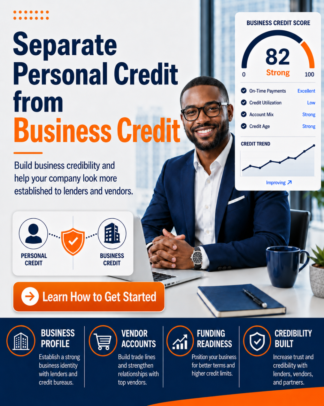 Business Credit Building - Vertical - Orange